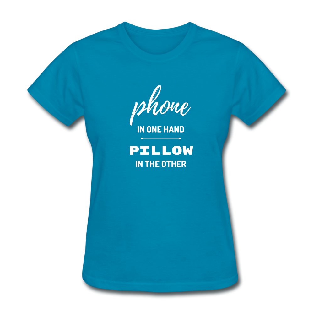 Phone In One Hand, Pillow In The Other - turquoise